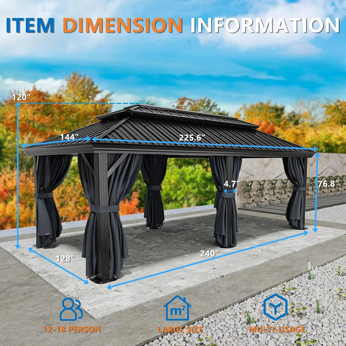 COBIZI 10x12 Hardtop Gazebo Aluminum Gazebos with Galvanized Steel Double Roof Metal Gazebo with Curtains and Netting Permanent Steel Gazebo for Backyard, Garden and Patio, Brown