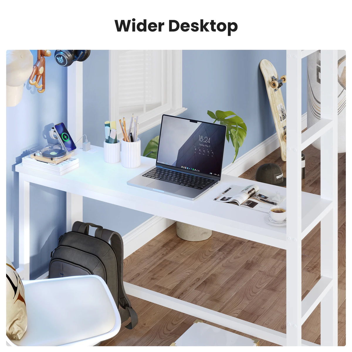 Afuhokles Twin Size Loft Bed with Desk and 8 Storage Drawers and Charging Station, Metal Loft Bed Twin with LED Lights, Storage Shelves, Black