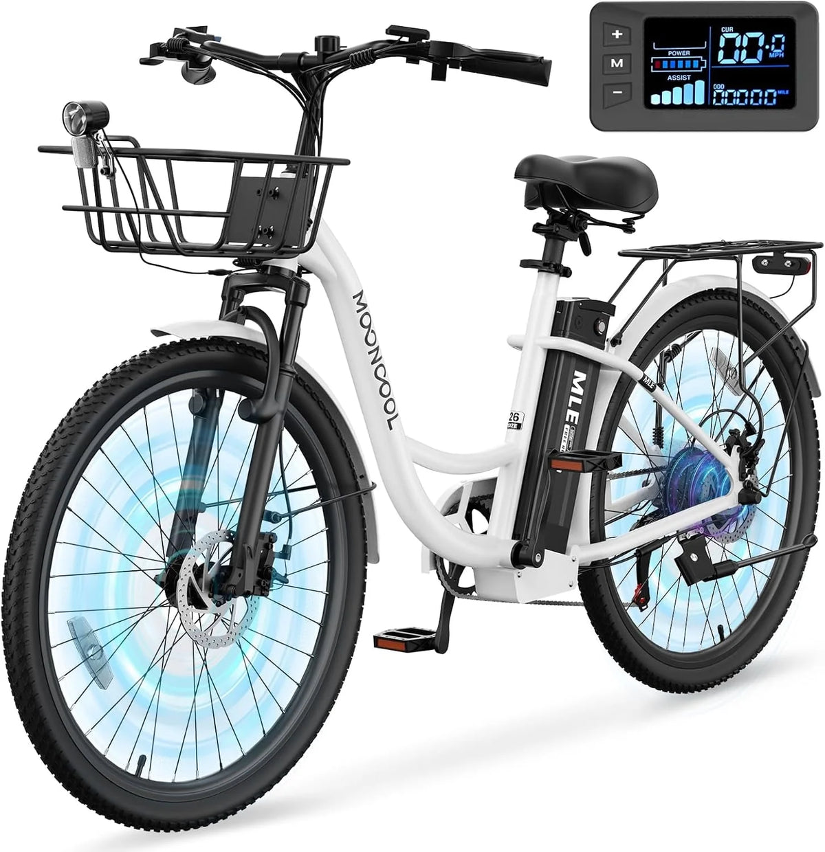 MOONCOOL Electric Bicycle for Adults 350W , 7-Speed Ebike with 36V 10.4Ah Removable Battery 40 Miles Range , 20 mph Electric Commuter Bike for Women Men, Certified to UL 2849 by SGS