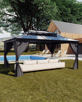 TROPOW Gazebos for Gardens,All Seasons Gazebos,Hardtop Gazebo 10'x13' for All Weather, Double Polycarbonate Sheets Roof, Aluminum Alloy Frame, Net, and Curtain, Permanent Building for Patio,Gray