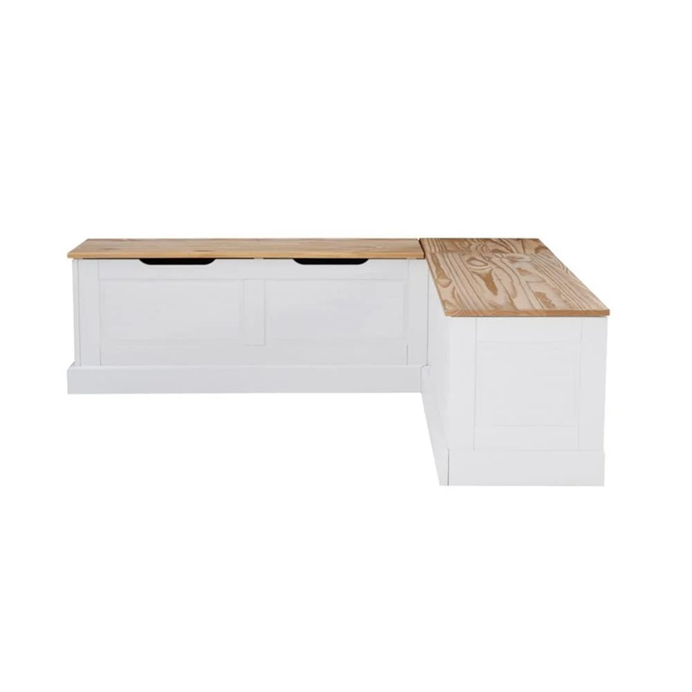 Pemberly Row Natural White Wood Nook With Green Polyester Fabric Cushions
