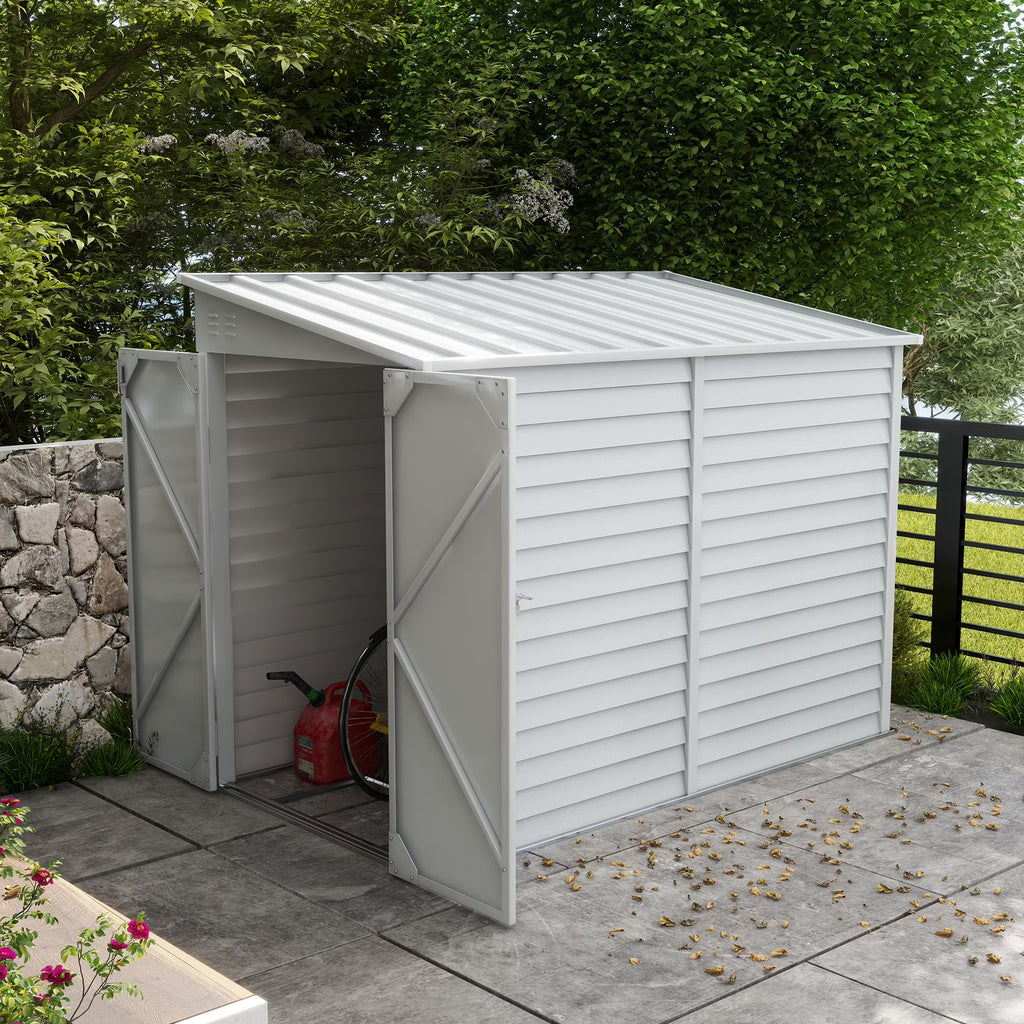 Outsunny Metal Outdoor Storage Shed with Lockable Doors, 3.3' x 3.4', Brown