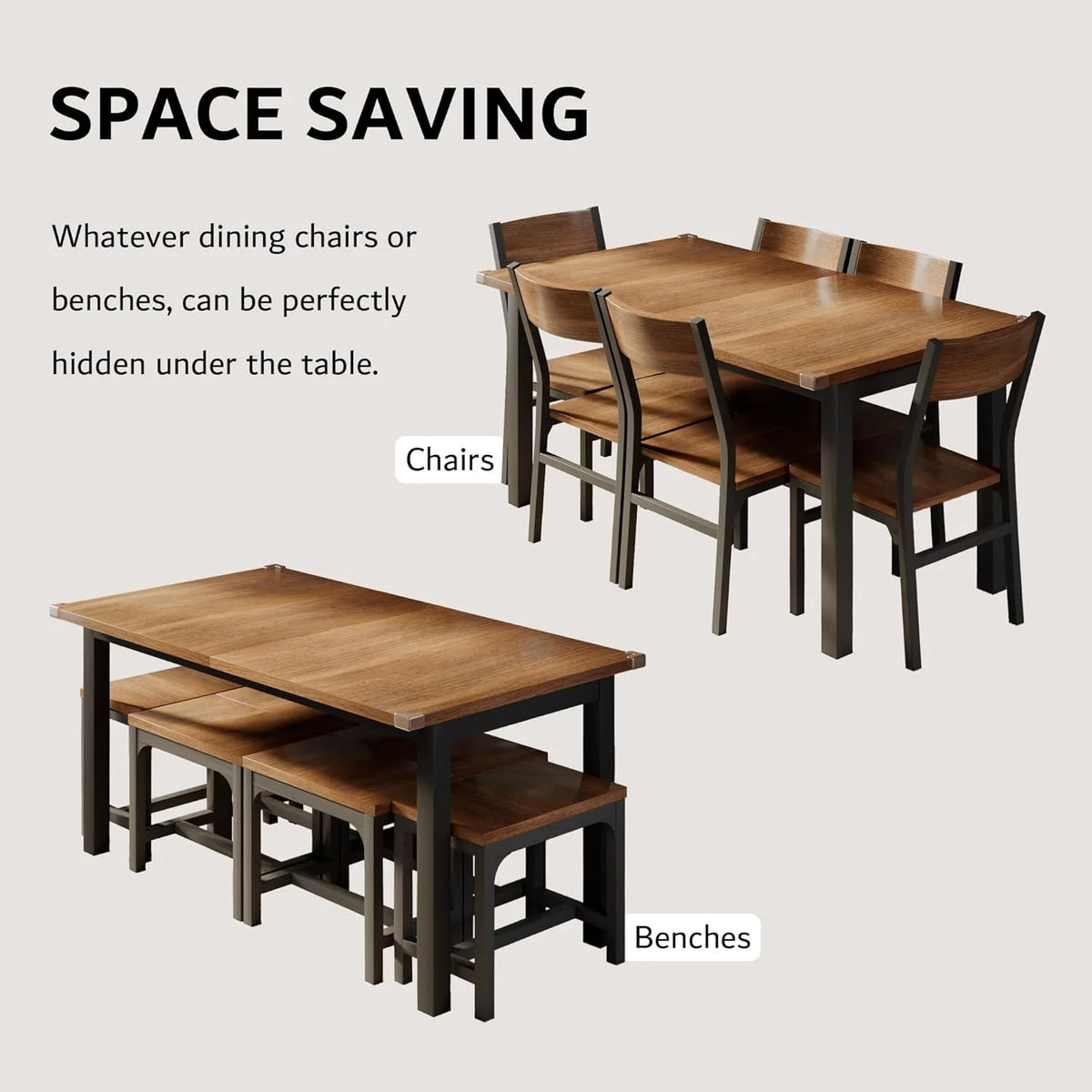 iPormis 63" Extendable Dining Table for 4-8, Square Wooden Dining Room Table with Metal Base, Modern Extendable Table for  Small Kitchens, Dining Office Areas, Black