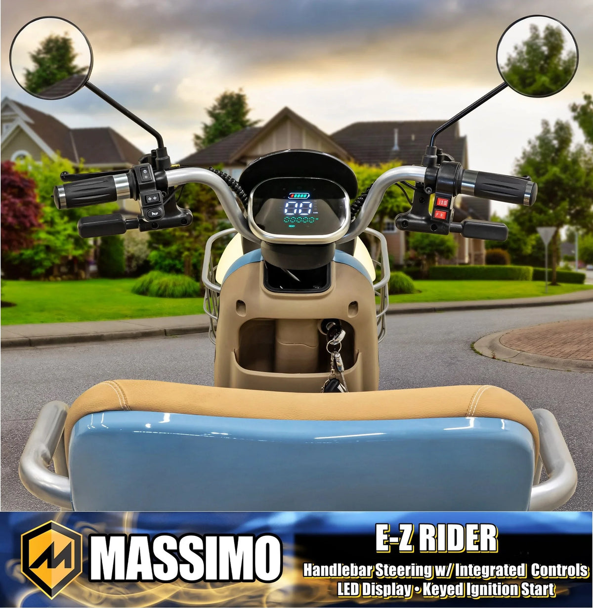 Massimo MGC E-Trike 3-Wheel Electric Cart 17 MPH, 2-Seater Adult Scooter Blue