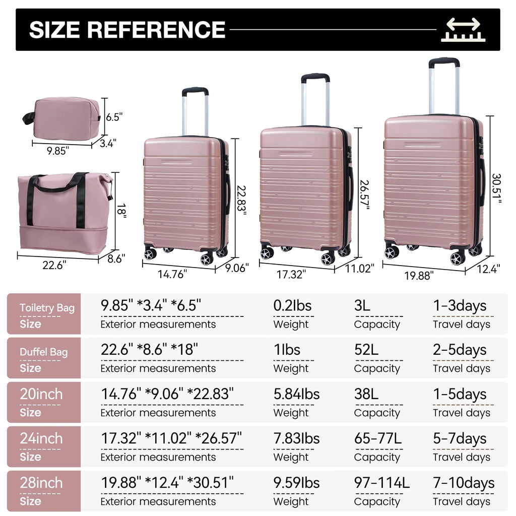 Danolapsi Luggage Sets 5 Piece Suitcases with Spinner Wheels,Womens Luggage Sets Carry on Bag Set,Hardside Carry On Suitcase Sets with Tsa Locks Duffel Bag,Travel Luggage