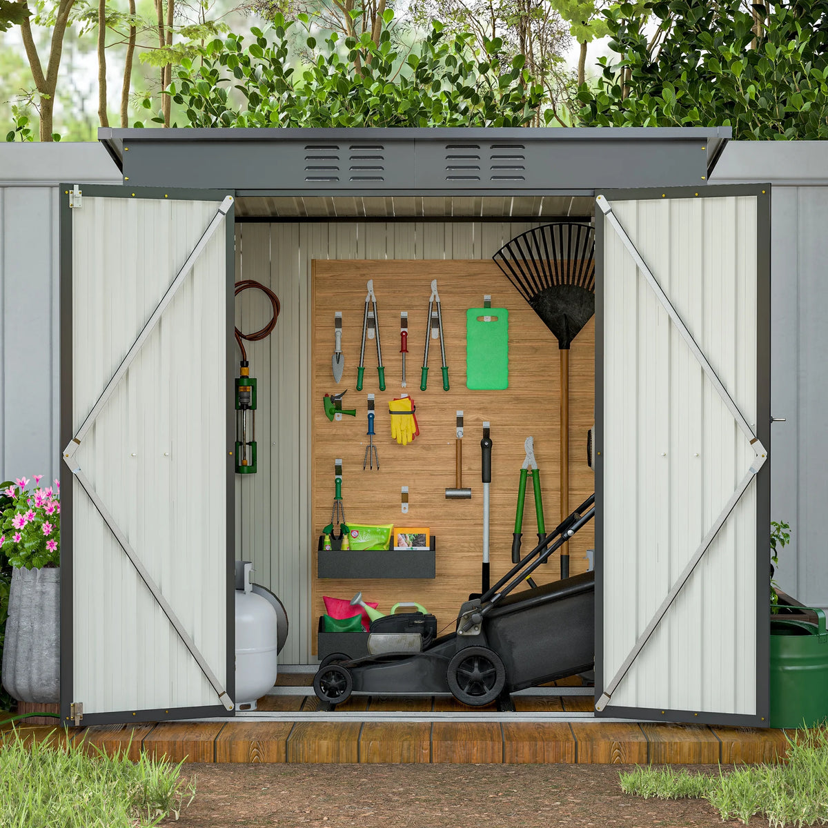 6 x 4 ft Outdoor Storage Shed with Floor Frame, Storage Sheds for Outside with Lockable Door, All Weather Garden Tool Shed with Air Vent for House Backyard Patio Lawn, Black