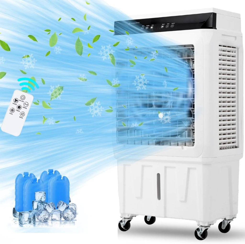 Evaporative Air Cooler, 1800CFM Swamp Cooler with 8.4 Gallon Water Tank and 4 Ice Packs, 3 Modes & Wind Speeds for Outdoor Indoor Use