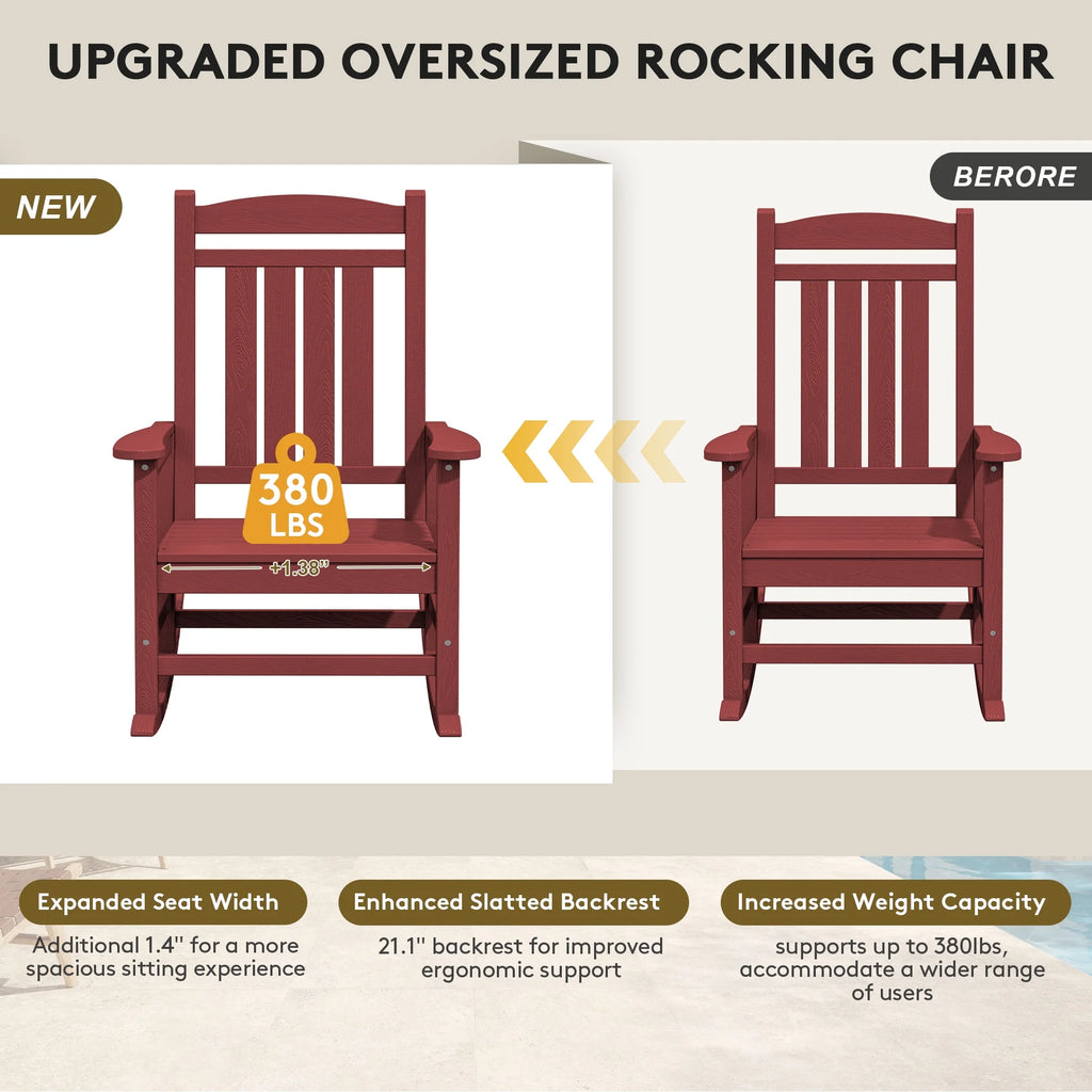 KINGYES Outdoor Rocking Chair Set of 2, HDPE Patio Rocking Chair, Heavy Duty Front Porch Rocker, Navy