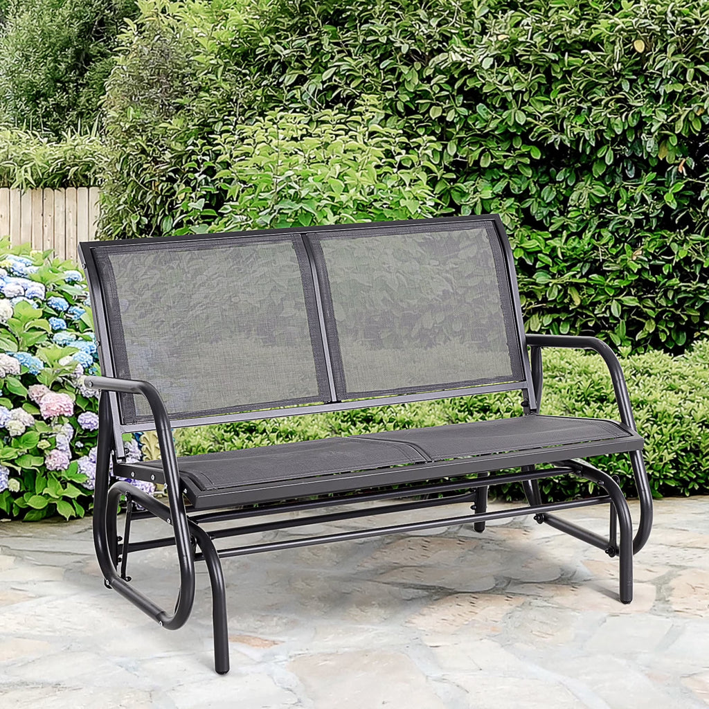 Outsunny 2-Person Outdoor Glider Bench, Patio Double Swing Rocking Chair Loveseat w/Powder Coated Steel Frame for Backyard Garden Porch, Black