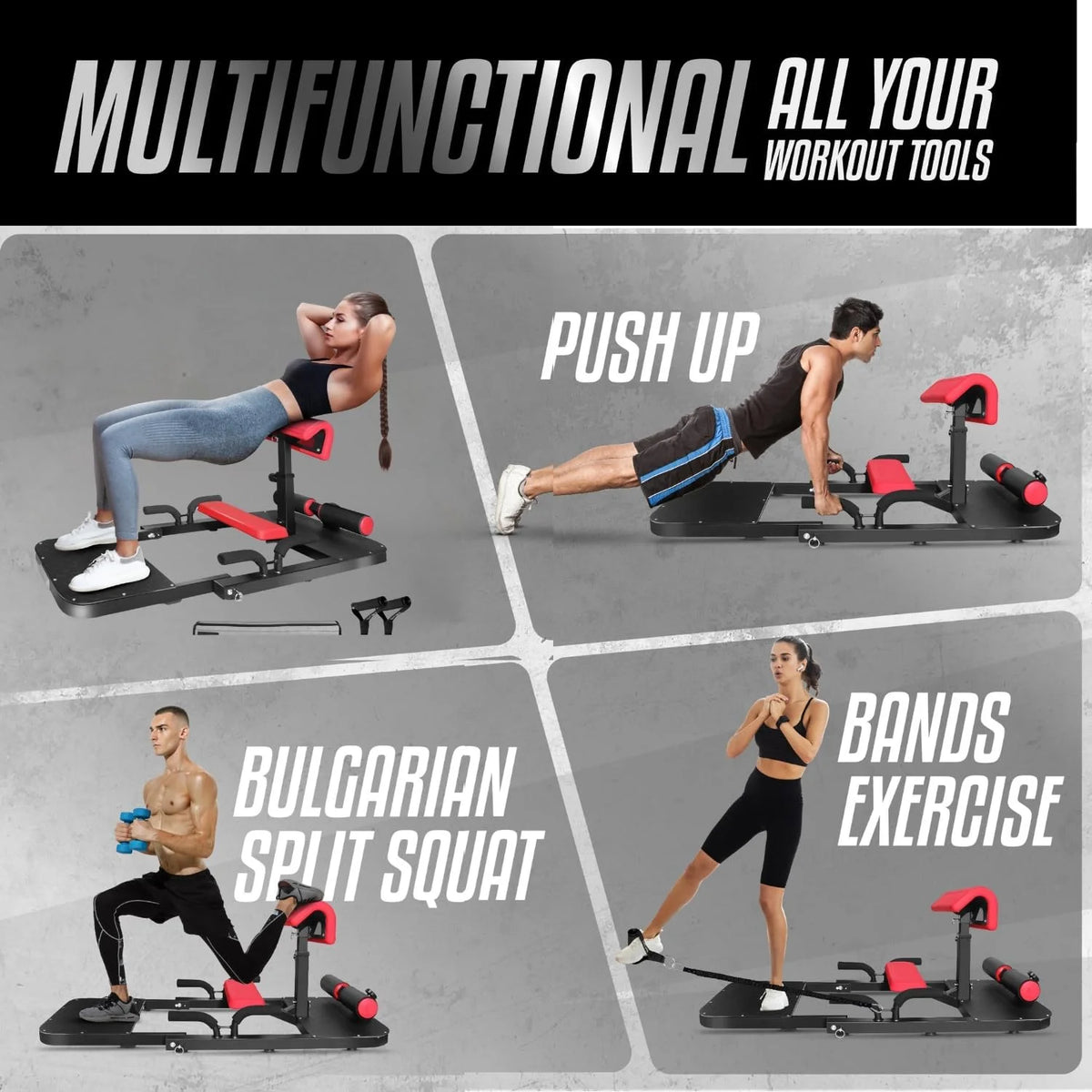 Yes4All Hip Thrust Leg Exercise Machines with Bench, Resistance Bands, Black/Red