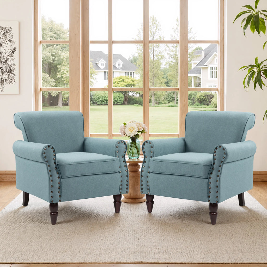 DREAMSIDEA Accent Chairs Upholstered Pattern Morden Armchair Comfy Linen Fabric Single Sofa for Living Room, Pattern White