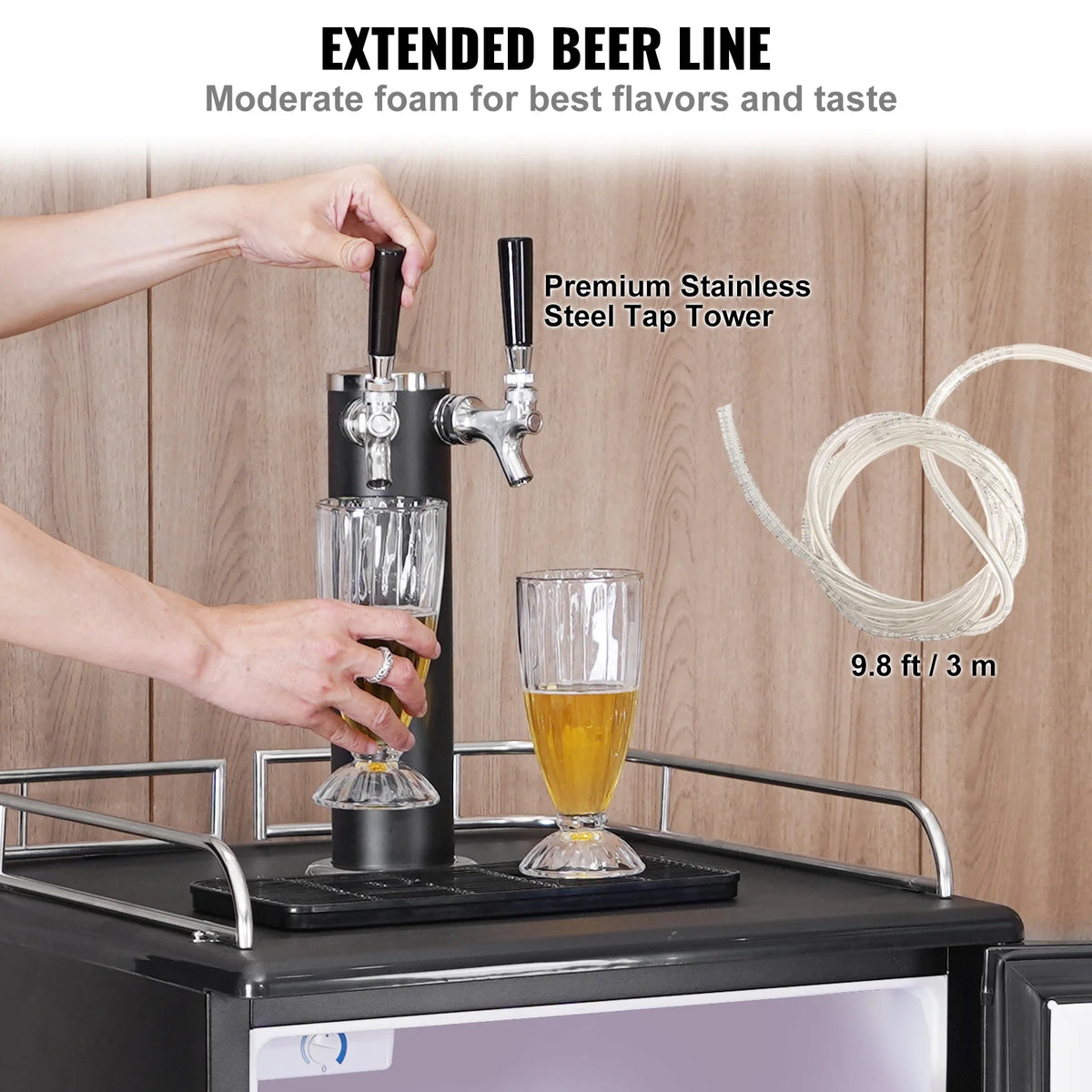 KFFKFF Draft Beer Dispenser Beer Kegerator Full Size Keg Refrigerator Dual Tap