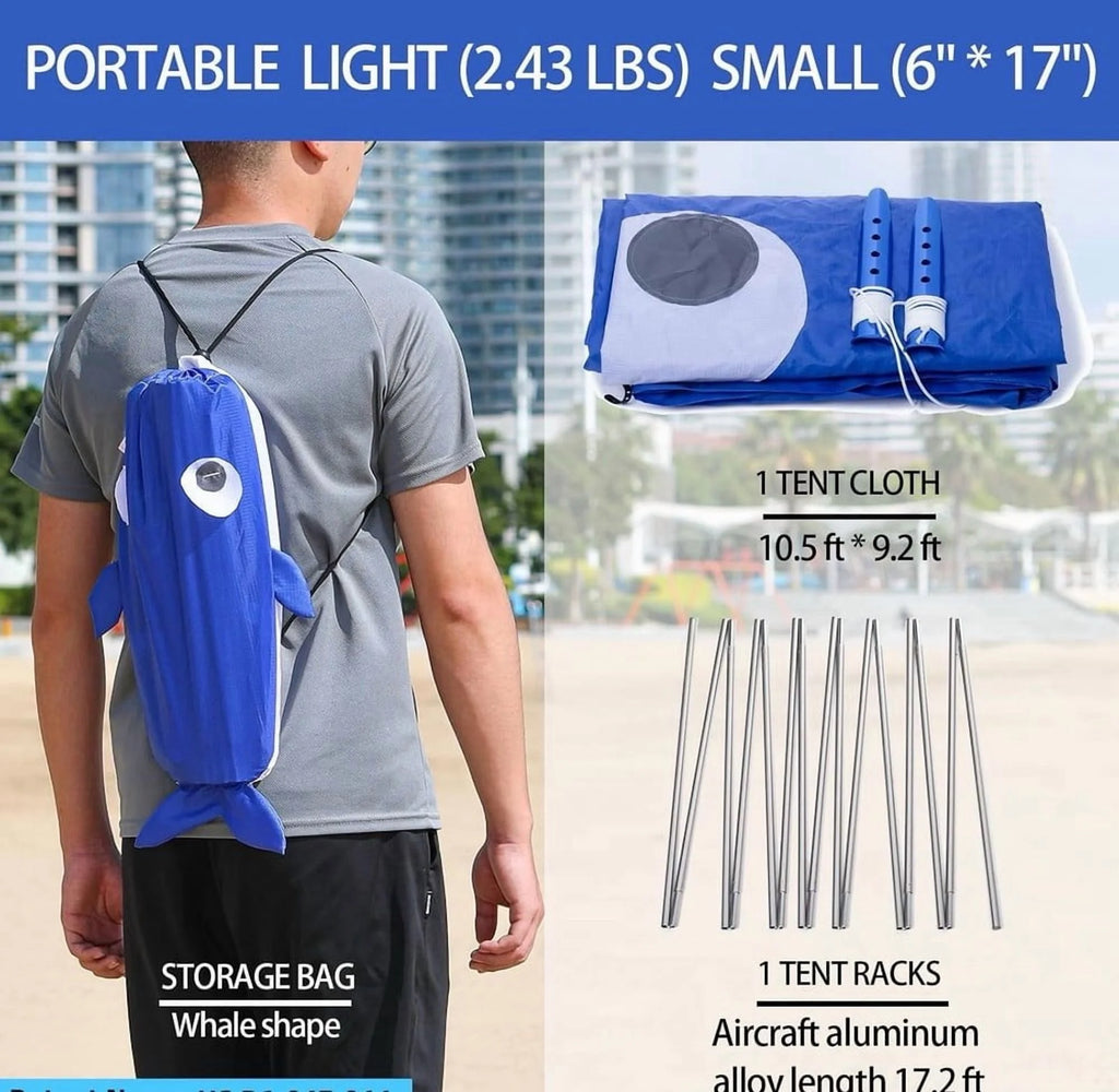 Portable Beach Shade Tent Wind Driven Lightweight 2.43 lbs for 2-3 People Blue