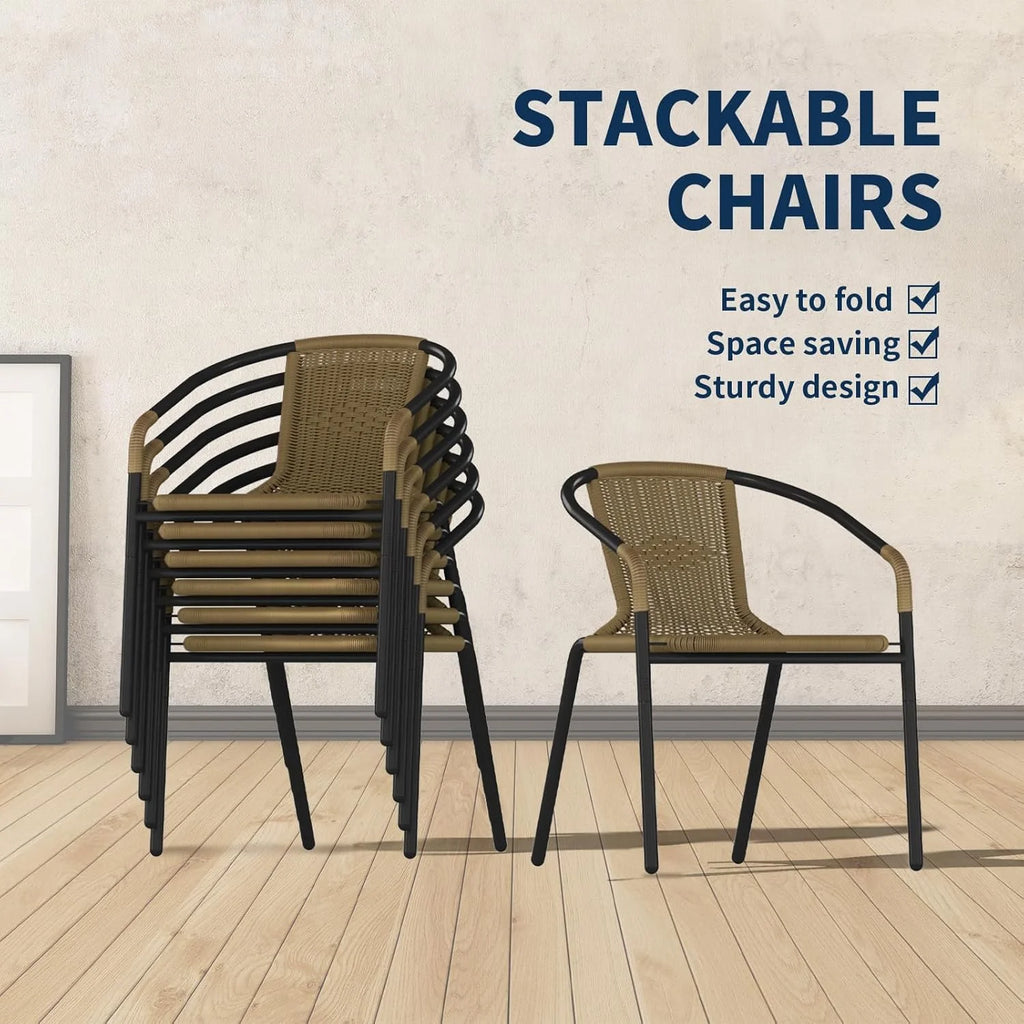 ELPOSUN Outdoor Dining Chairs Set of 6, Wicker Patio Chairs with Metal Frame, Rattan Indoor-Outdoor Chairs for Bistro, Deck, Backyard, Porch, Restaurant Stack Chair 6 Pack (Black)