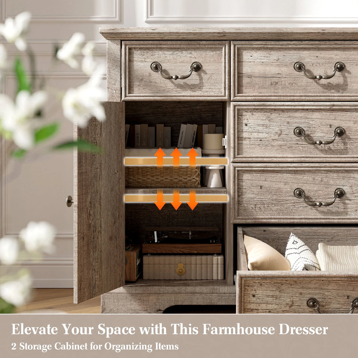 EnHomee Wood Dresser for Bedroom 9 Drawer Dressers&Chest of Drawers 63"L x 15.7"W x 31.5"H,Brown