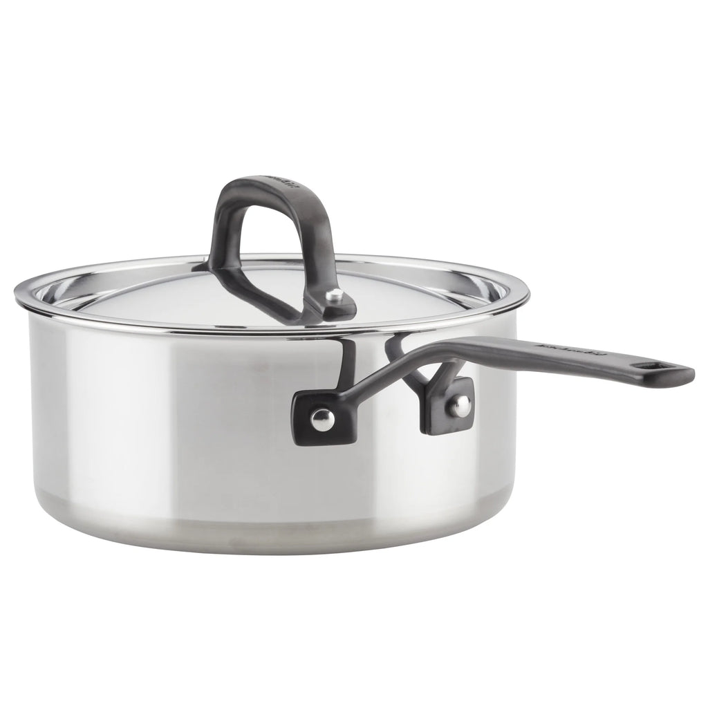 KitchenAid 5-Ply Clad 10 Pcs Stainless Steel Cookware Induction Pots and Pans Set, Dishwasher Safe, Metal Utensil, Broiler and Oven Safe to 500F, Polished Stainless Steel