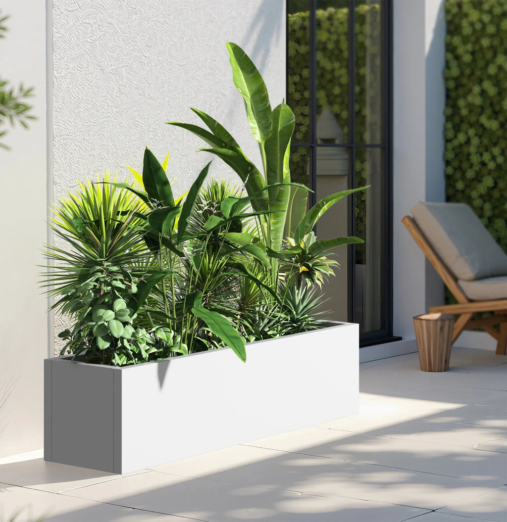 MAYEERTY 36*9*9" Gray Modern Large Rect Metal Planter Box with Drainage Hole for Outdoor Gardening & Balcony