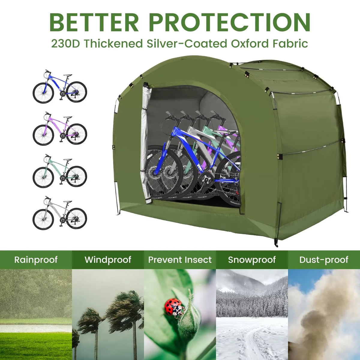 NAIZEA Large Bike Storage Tent, 47" Depth Storage for 6 Bikes Waterproof Outdoor Bicycle Cover, Lawn Mower Garden Tools Shed, Backyard Storage Room Tent Shelter W/Fixing Peg & Rop