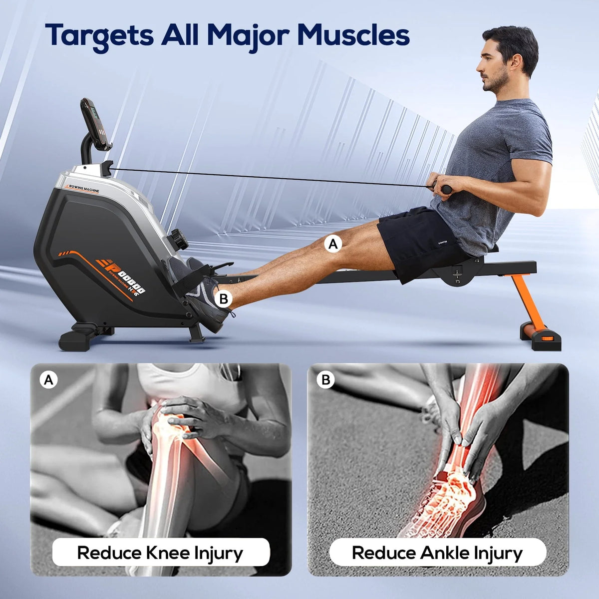 Pooboo Build-in Bluetooth Magnetic Rowing Machines Rower Foldable 16 Level Resistance Indoor Rower Machines Home Exercise 350lb