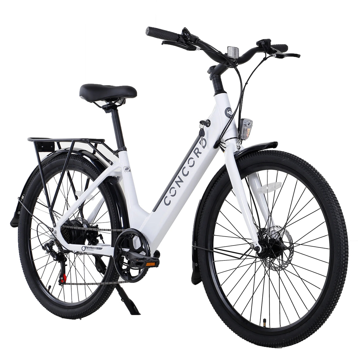 27.5" Concord Step-Thru Electric Commuter Bike, 36V, White, Fits Riders 5'1" - 6'1", Adult, Unisex