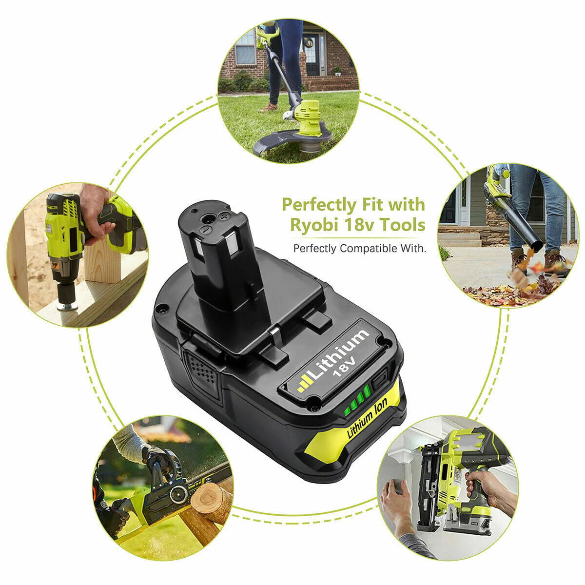 18V Battery for Ryobi ONE+ Chainsaws, Pole Saw, Cultivator, Seed Spreader