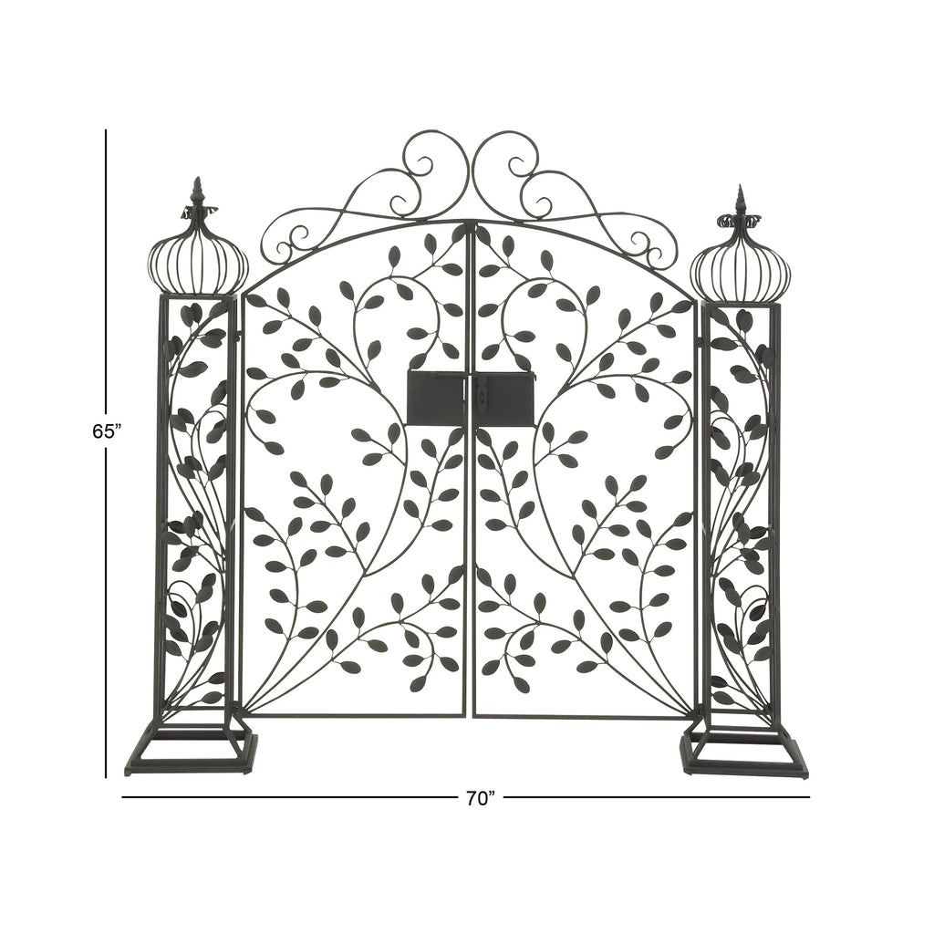 DecMode Traditional Metal Arch with Botanical Design Garden Arbors with Latch Lock Closure, 78"W x 94"H