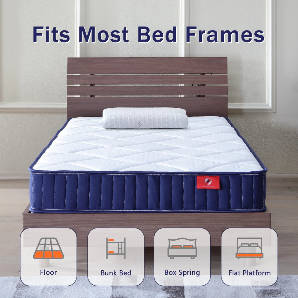 Twin Mattress,Hybrid Innerspring and Memory Foam Mattress in a Box,Medium Firm Support with Cooling Fabric,CertiPUR-US Certified,75"x39"x6",White+Blue