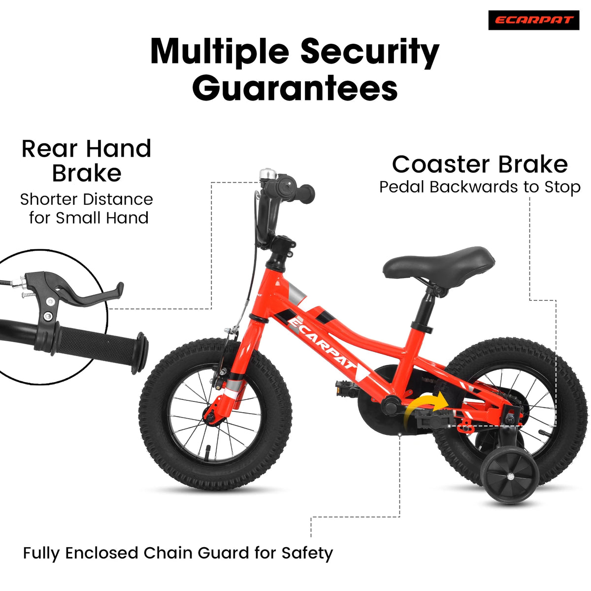 iRerts Kids Bike with Training Wheels, 18 Inch Boys Girls Bike for Kids Ages 4-9 Years Old, Children Bicycle with Front V Brake, Rear Holding Brake, Red