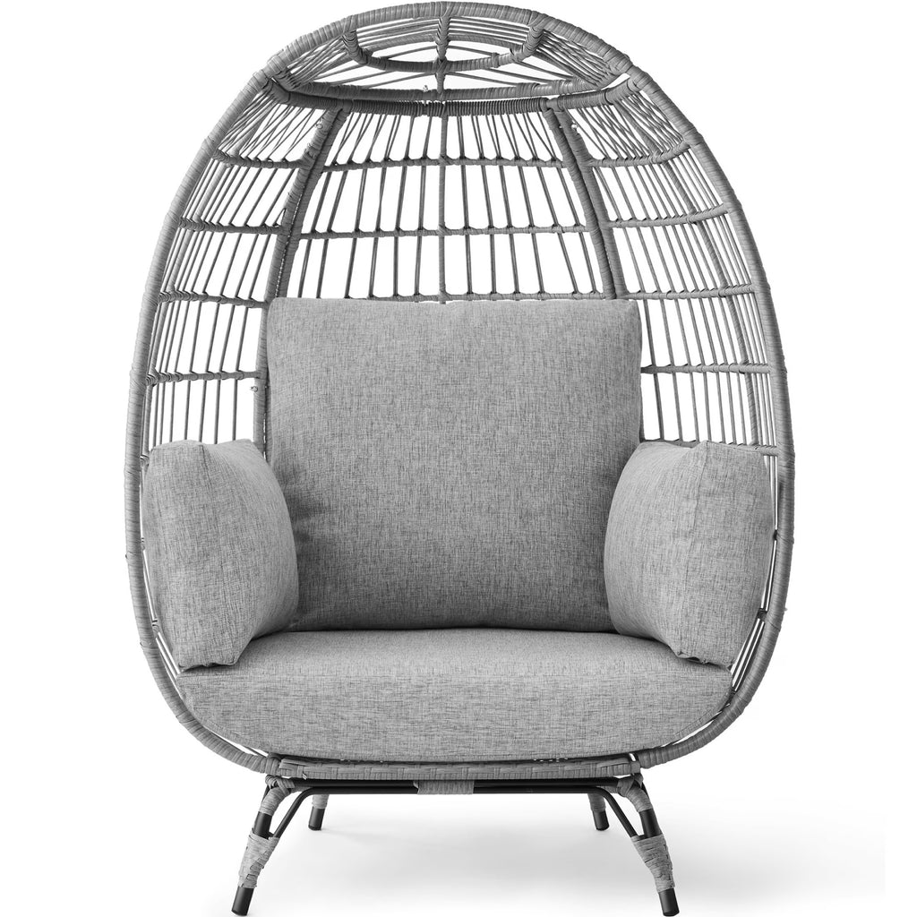 Best Choice Products Wicker Egg Chair Oversized Indoor Outdoor Patio Lounger w/ Steel Frame, 440lb Capacity - Black