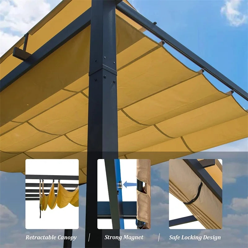 Aluminum Retractable Pergola with Sun Shade Patio Gazebo with Weather-Resistant Canopy for Backyard Deck Garden Grape Trellis Outdoor Pergola, Beige