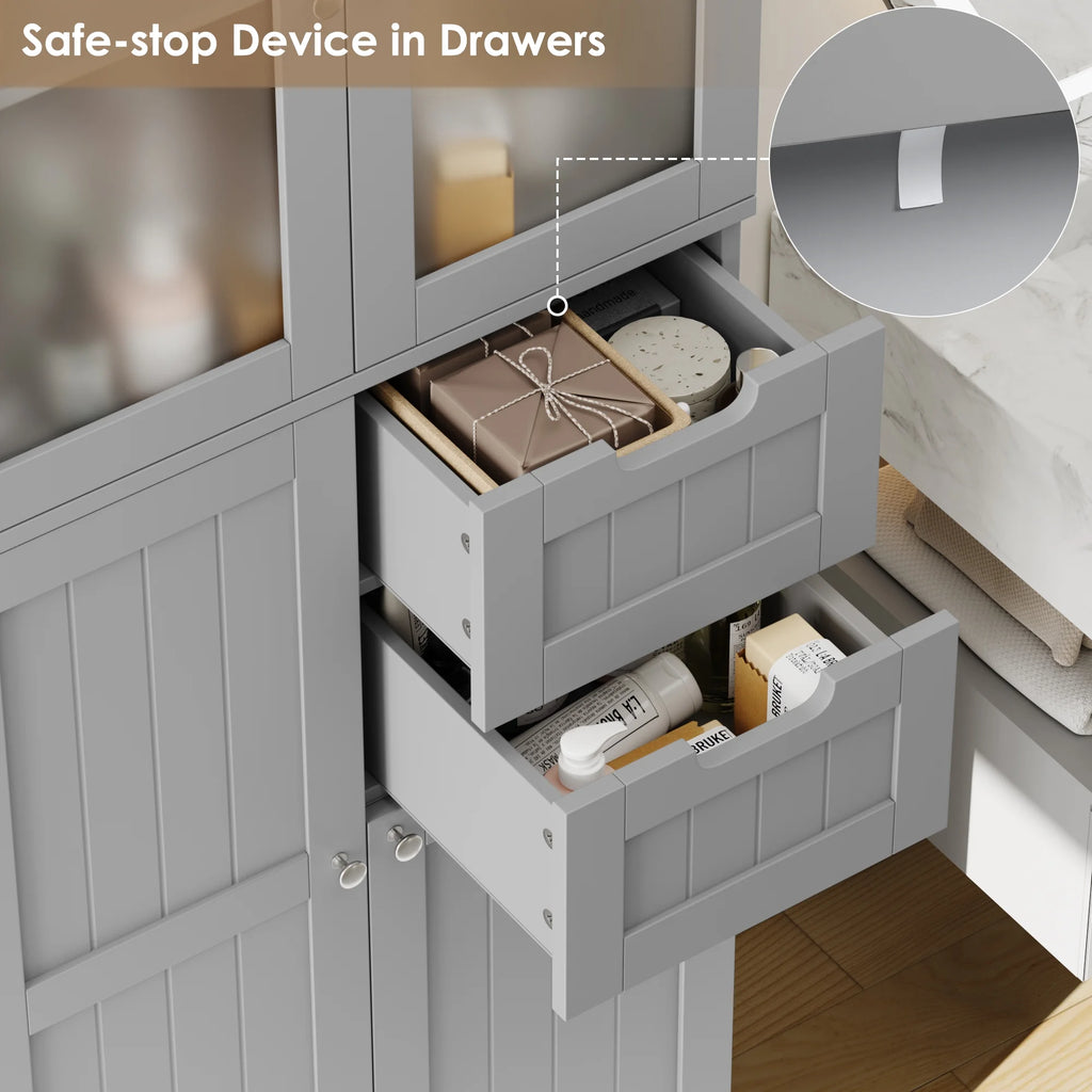 Homfa 67" Tall Bathroom Cabinet, White Linen Cabinet with Doors and Removable Drawers, Kitchen Cupboard