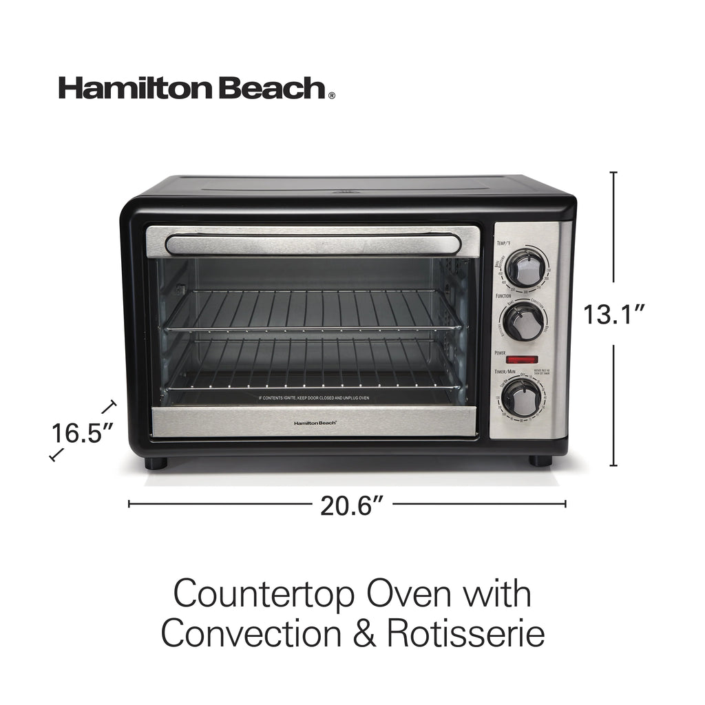 Hamilton Beach Countertop Oven with Convection and Rotisserie, Baking, Broil, Extra Large Capacity, Stainless Steel, 31108