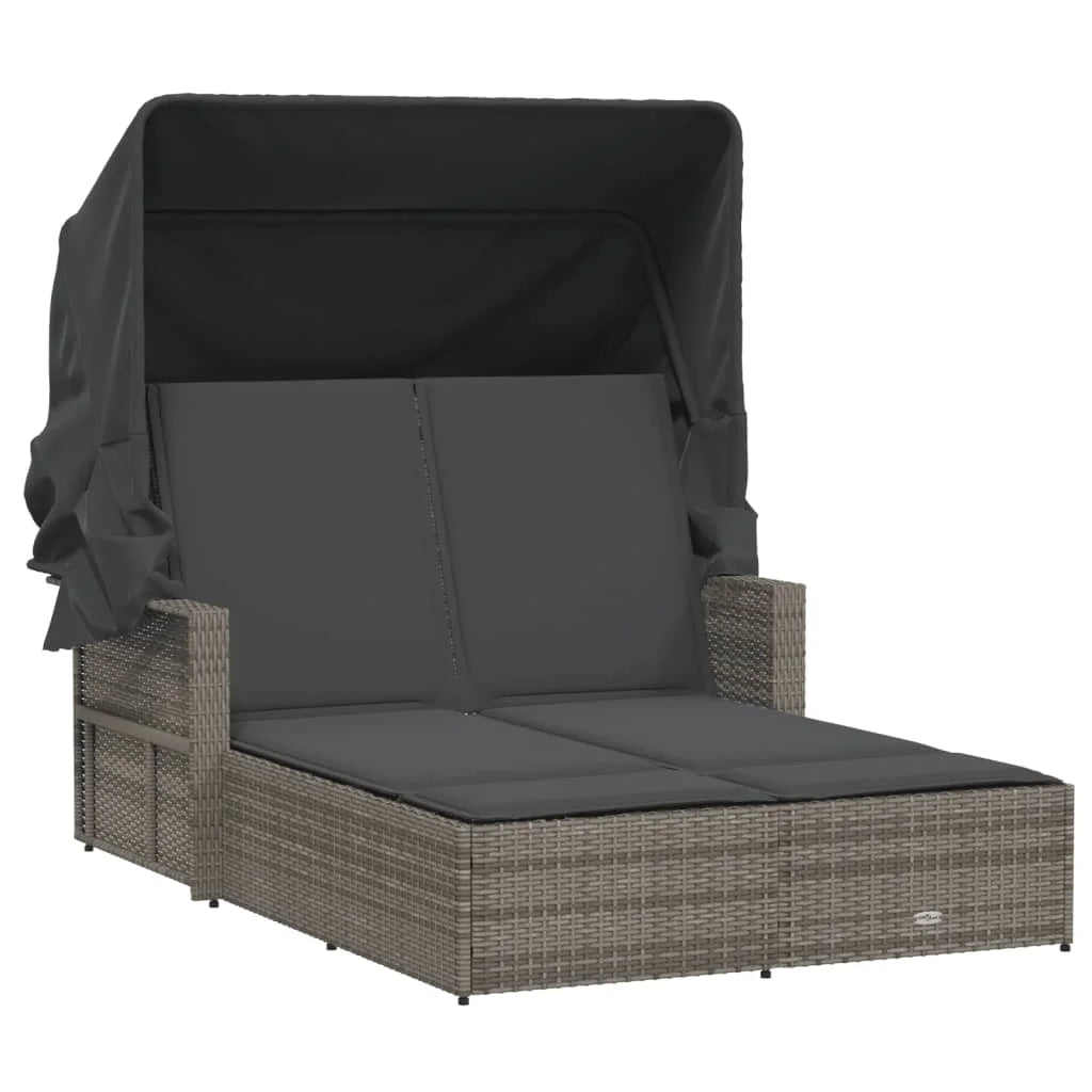 vidaXL Powder Coated Steel Removable Canopy and Cushions Double Sun Lounger, Beige