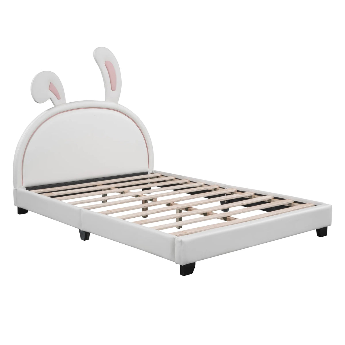 Euroco Upholstered Full Size Platform Bed, PU Cartoon Bunny Bed for Kids, Gray