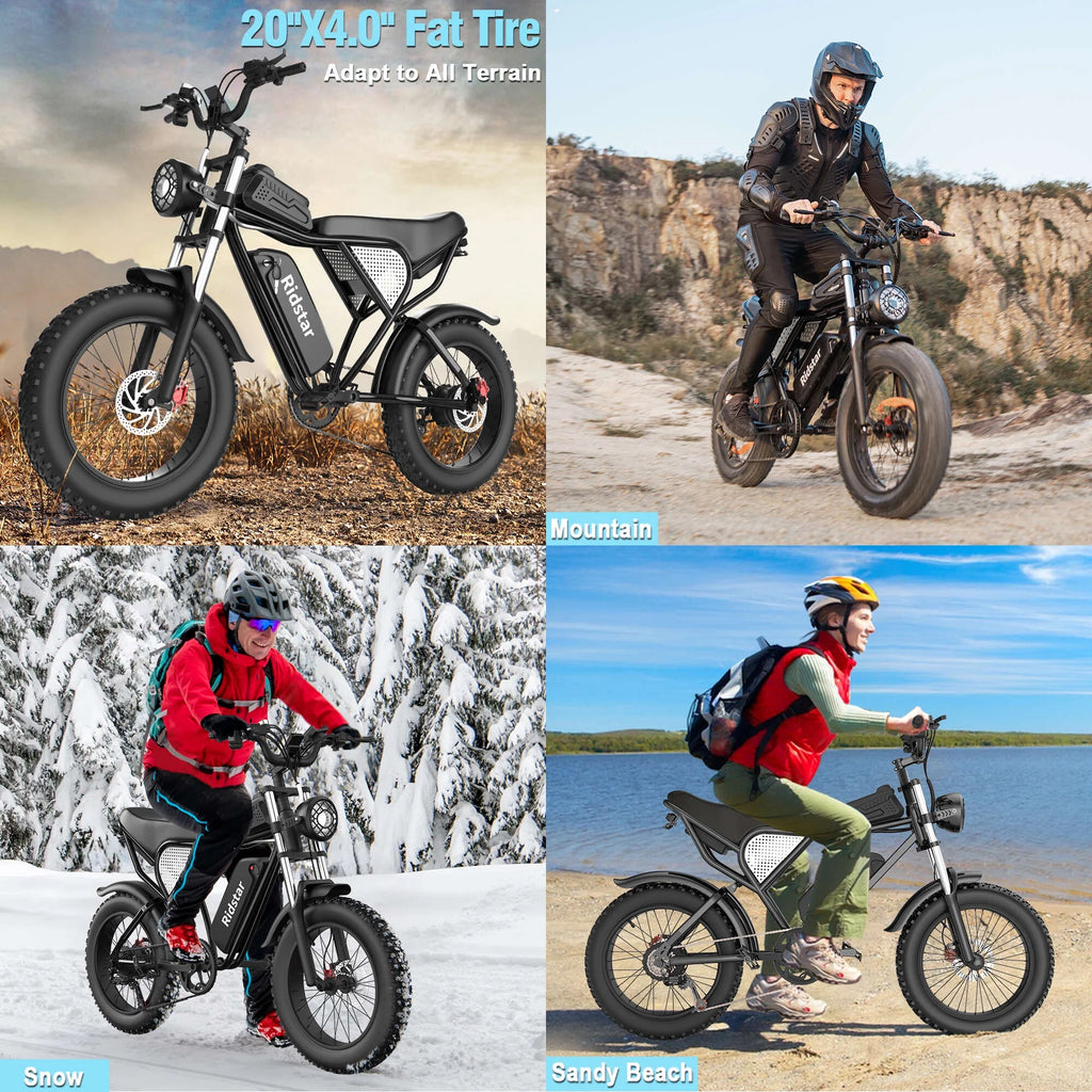 Ridstar Electric Bike for Adults Q20,1200W 30MPH,48V 15.6Ah Electric Bicycle,7 Speed Full Suspension Mountain Bike UL2849