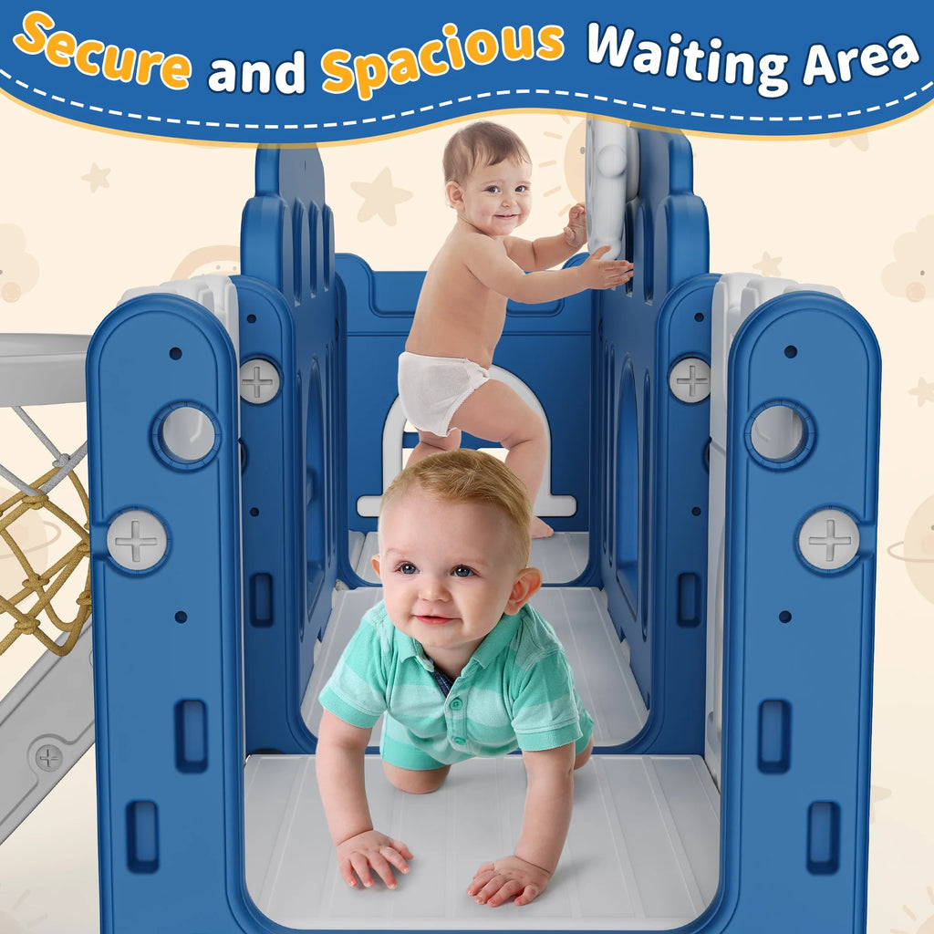 WFUN 9 in 1 Toddler Slide PlaySet for kids indoor/outdoor for Toddlers Age 1+, Blue & Gray