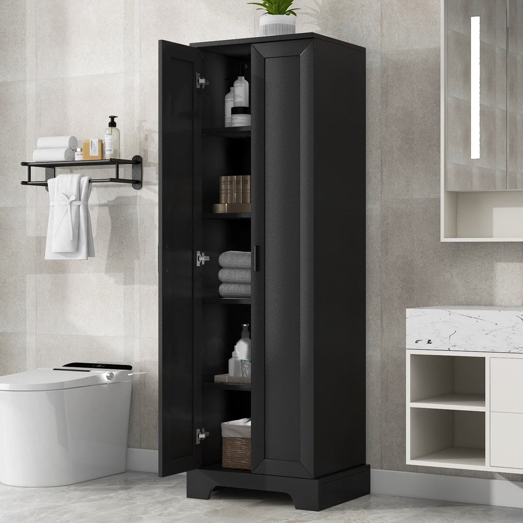 22'' Double Door Storage Cabinet with Adjustable Shelves, High Quality Bathroom Cabinet with  MDF Material, for Living room, Bathroom, Black