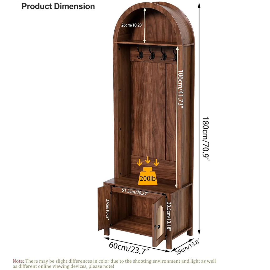 Diubas Arch Hall Tree with Bench and Shoe Storage, Farmhouse Coat Rack for Hallway, Entryway, Walnut