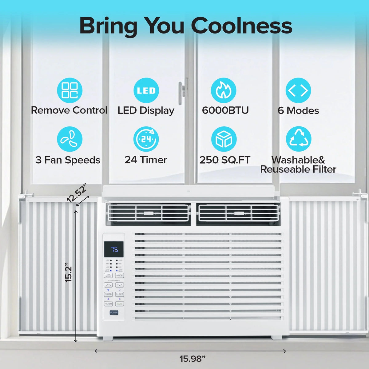 KISSAIR 10,000 BTU U Shaped Window Air Conditioner with Remove Control , for Room AC Unit 6 Modes &3 Fan Modes , Cools up to 450 Sq. Ft