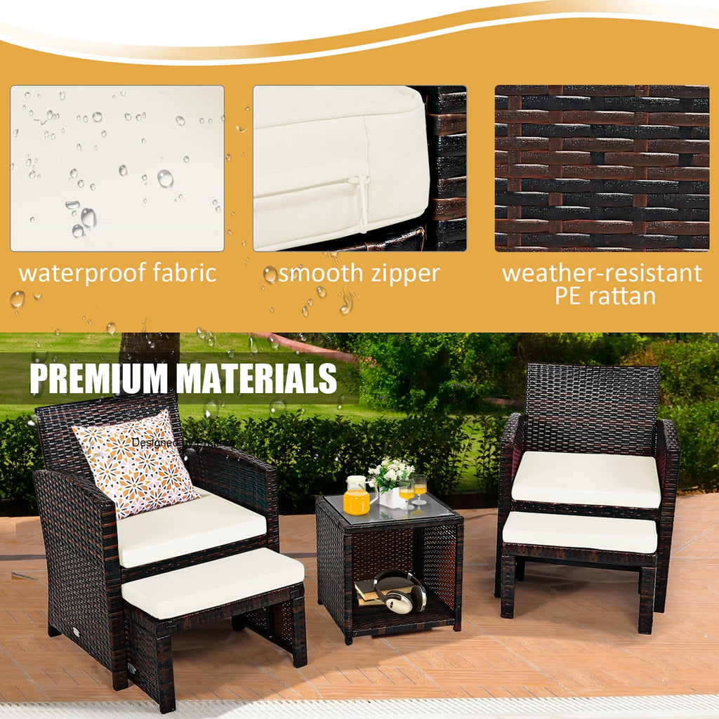 Costway 5PCS Patio Rattan Wicker Furniture Set Sofa Ottoman W/ Cushions White