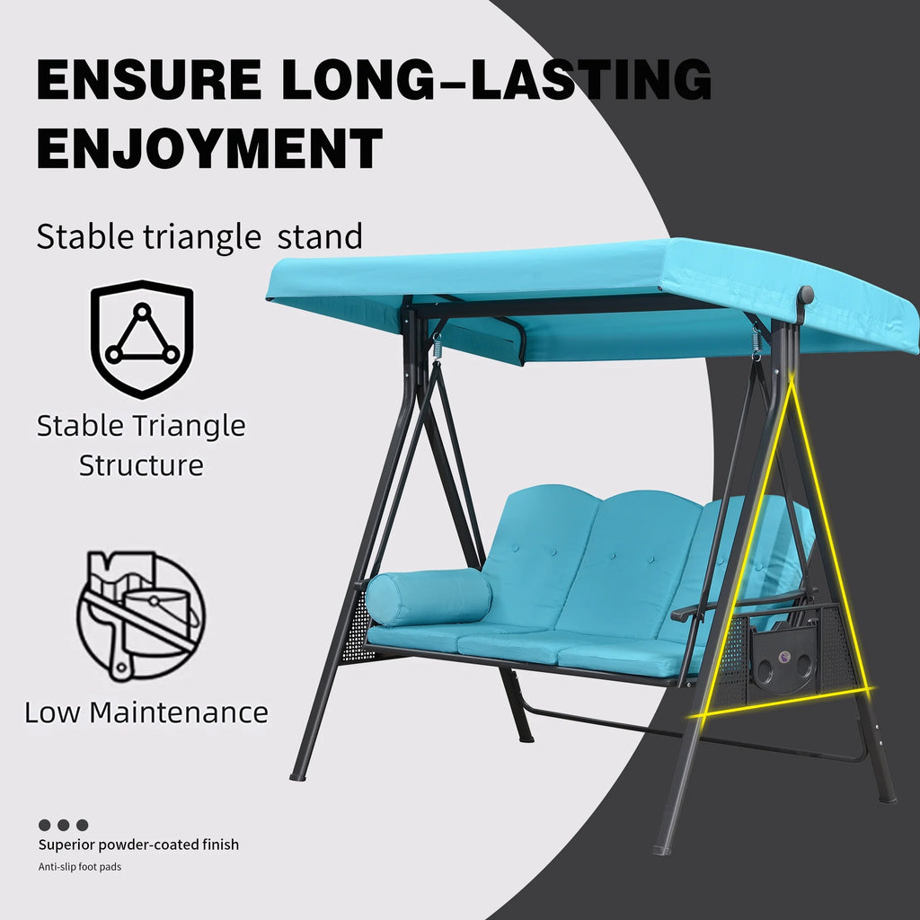 PURPLE LEAF 3-Seat Deluxe Outdoor Patio Porch Swing with Weather Resistant Steel Frame, Adjustable Tilt Canopy, Cushions and Pillow Included, Terra