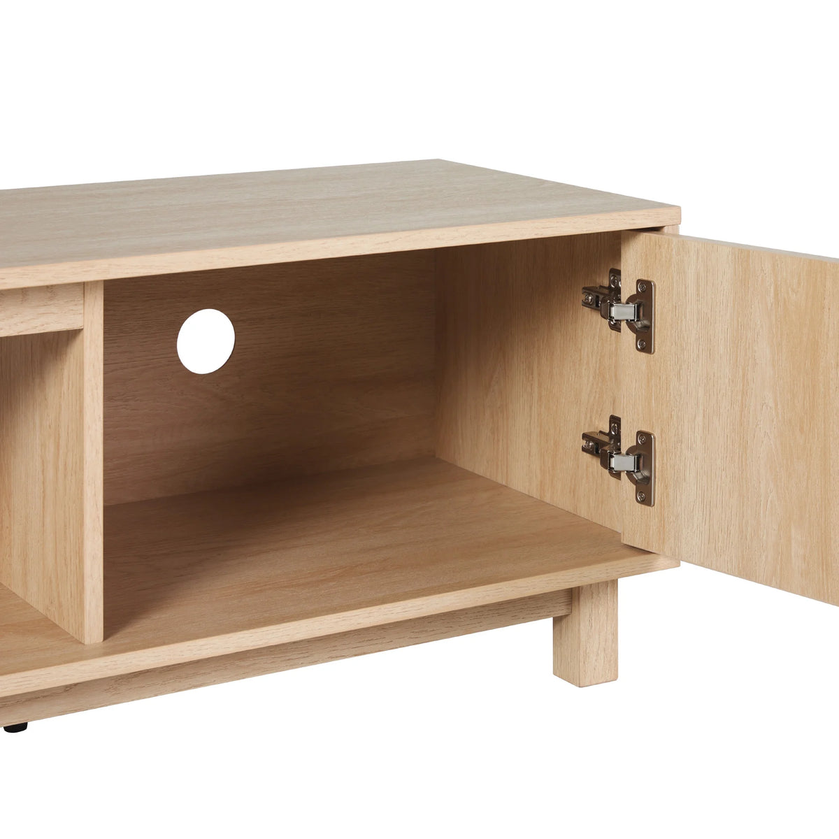 Walker Edison Mid-Century Modern Reeded 2-Door TV Stand for TVs up to 80, Coastal Oak