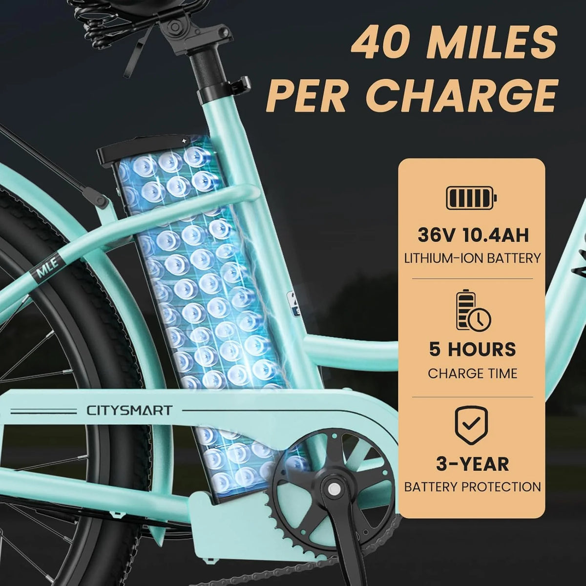 MOONCOOL Electric Bicycle for Adults 350W , 7-Speed Ebike with 36V 10.4Ah Removable Battery， 40 Miles Range , 20 mph Electric Commuter Bike for Women Men, Certified to UL 2849 by SGS