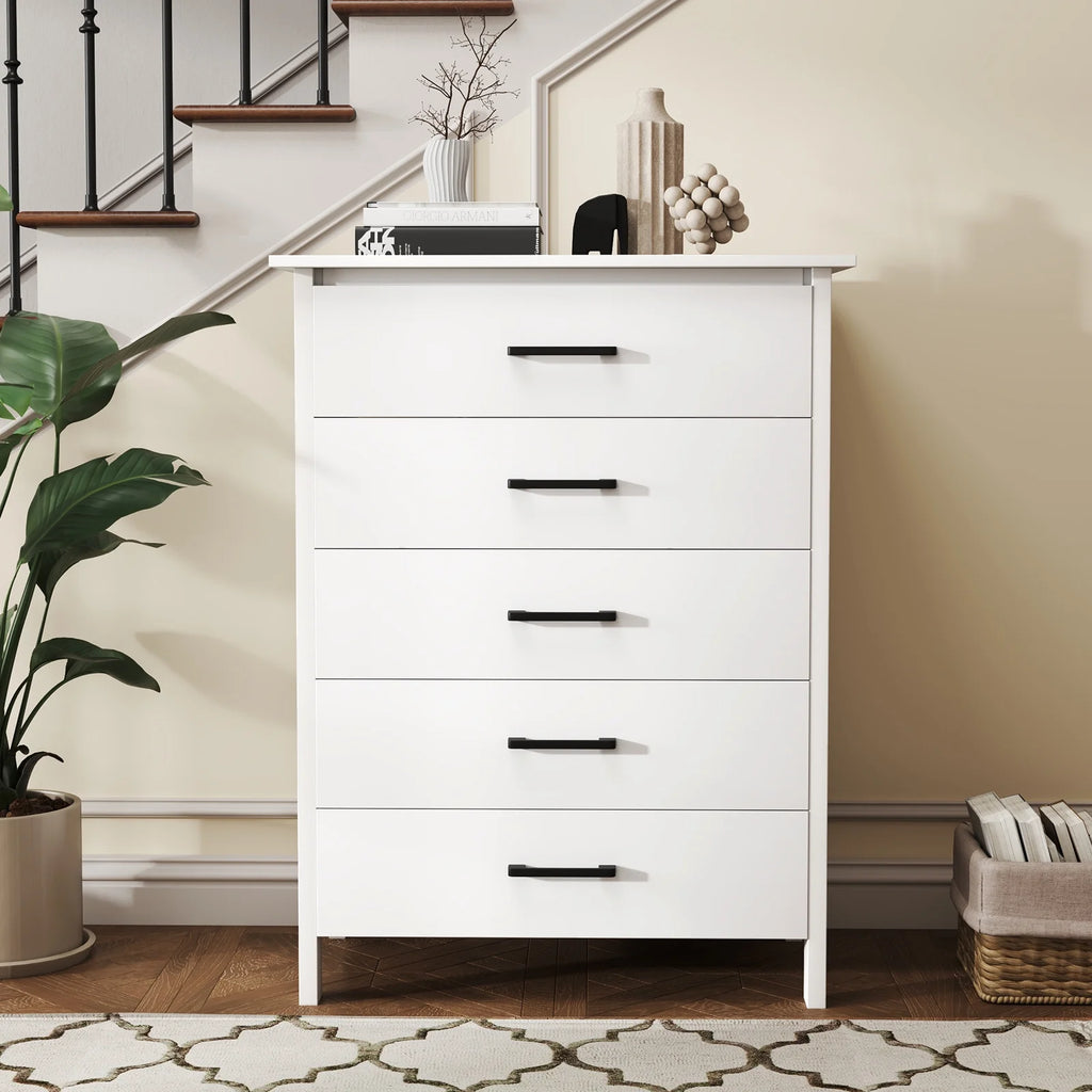 Costway Modern 5 Drawer Chest Storage Dresser Cabinet with Metal Handles Gray Oak