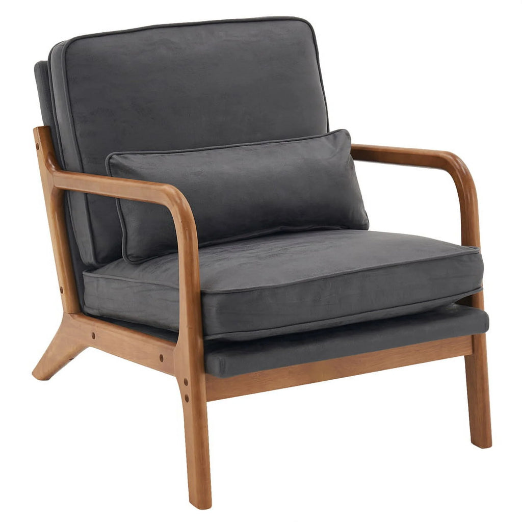 Modern Accent Chair, Upholstered Armchair with Wood Frame, Bronzing Cloth Single Sofa Chair with Lumbar Pillow for Living Room Bedroom Apartment, Orange