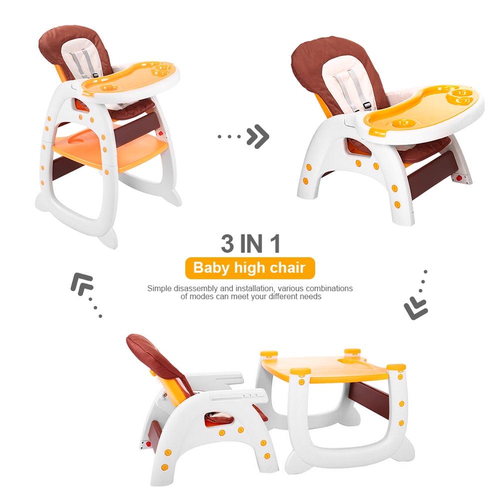 3in1 Baby High Chair. Convertible Play Table and Chair Set for Toddler. Adjustable Seat. Yellow