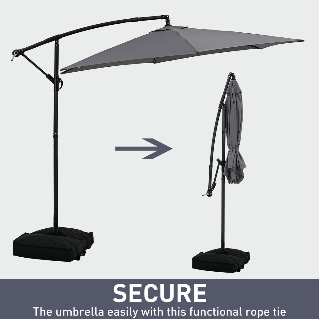 Ainfox 10ft Cantilever Patio Umbrella with Lights, Offset Market Umbrella with Sandbags Weighted Base and Cross Base,Khaki