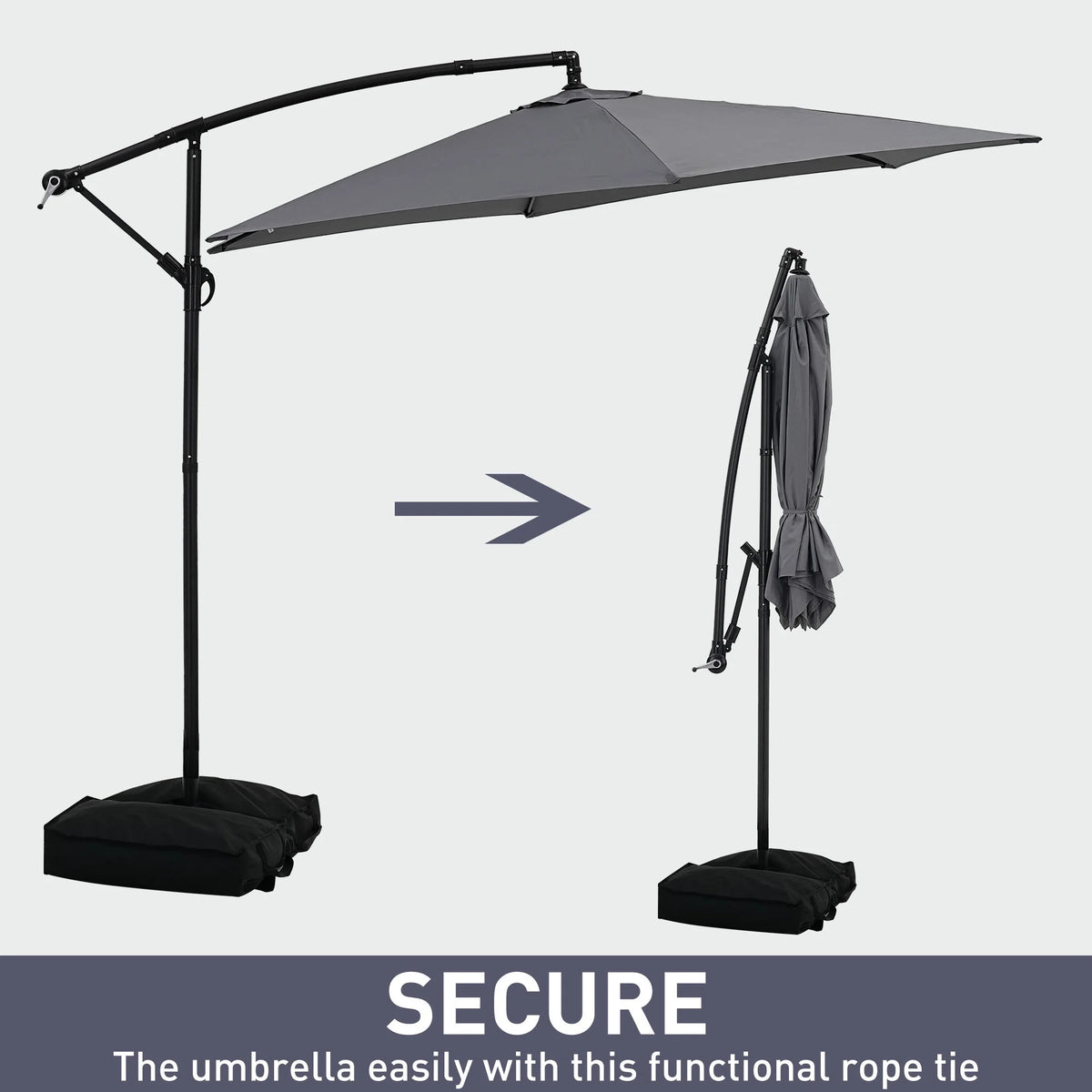 Ainfox 10ft Cantilever Patio Umbrella with Lights, Offset Market Umbrella with Sandbags Weighted Base and Cross Base,Khaki