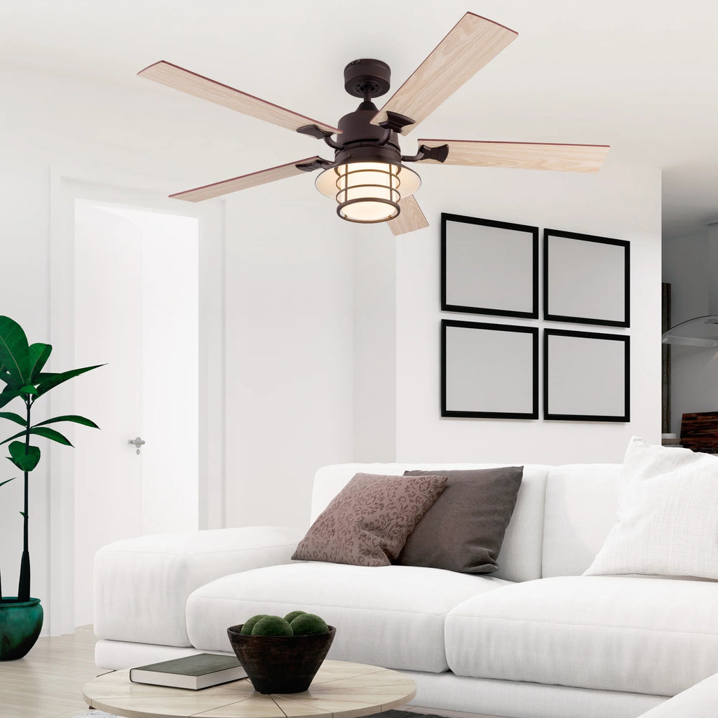 Simpol 52" Prominent Indoor Ceiling Fan with LED Light, Pull Chain and Remote Control, Reversible AC Motor, Walnut/Silver Reversible Blades and Satin Nickel Finish