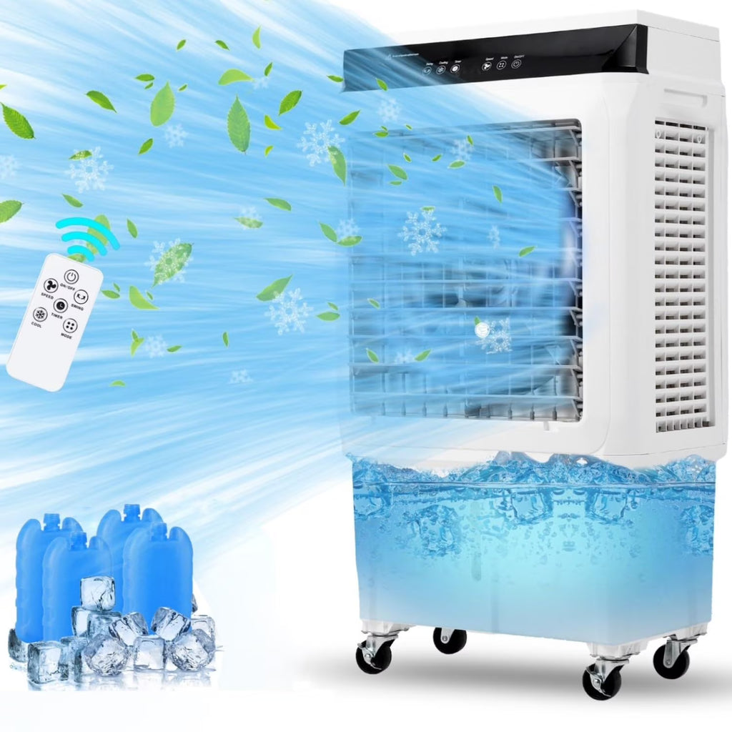 Evaporative Air Cooler, 1800CFM Swamp Cooler with 8.4 Gallon Water Tank and 4 Ice Packs, 3 Modes & Wind Speeds for Outdoor Indoor Use